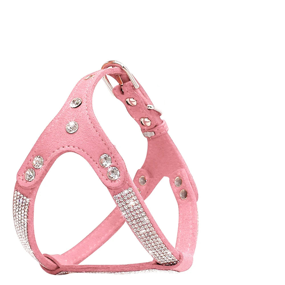 Harnais chien/chat girly à strass en suède
